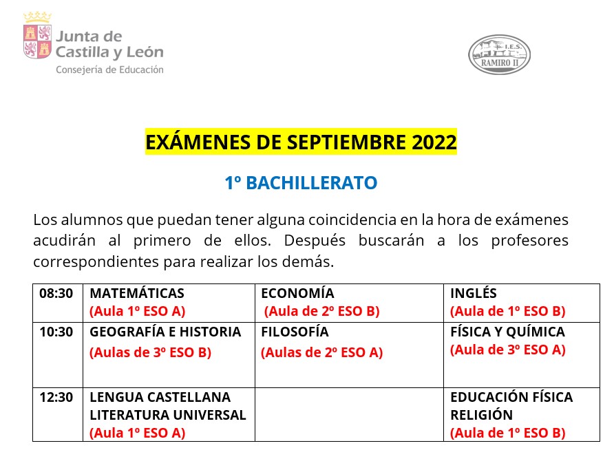 EXAMENES SEPTIEMBRE 2022
